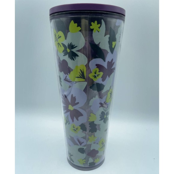 Starbucks Flowered Purple Lid Venti Tumbler 24oz Cold Cup No Straw